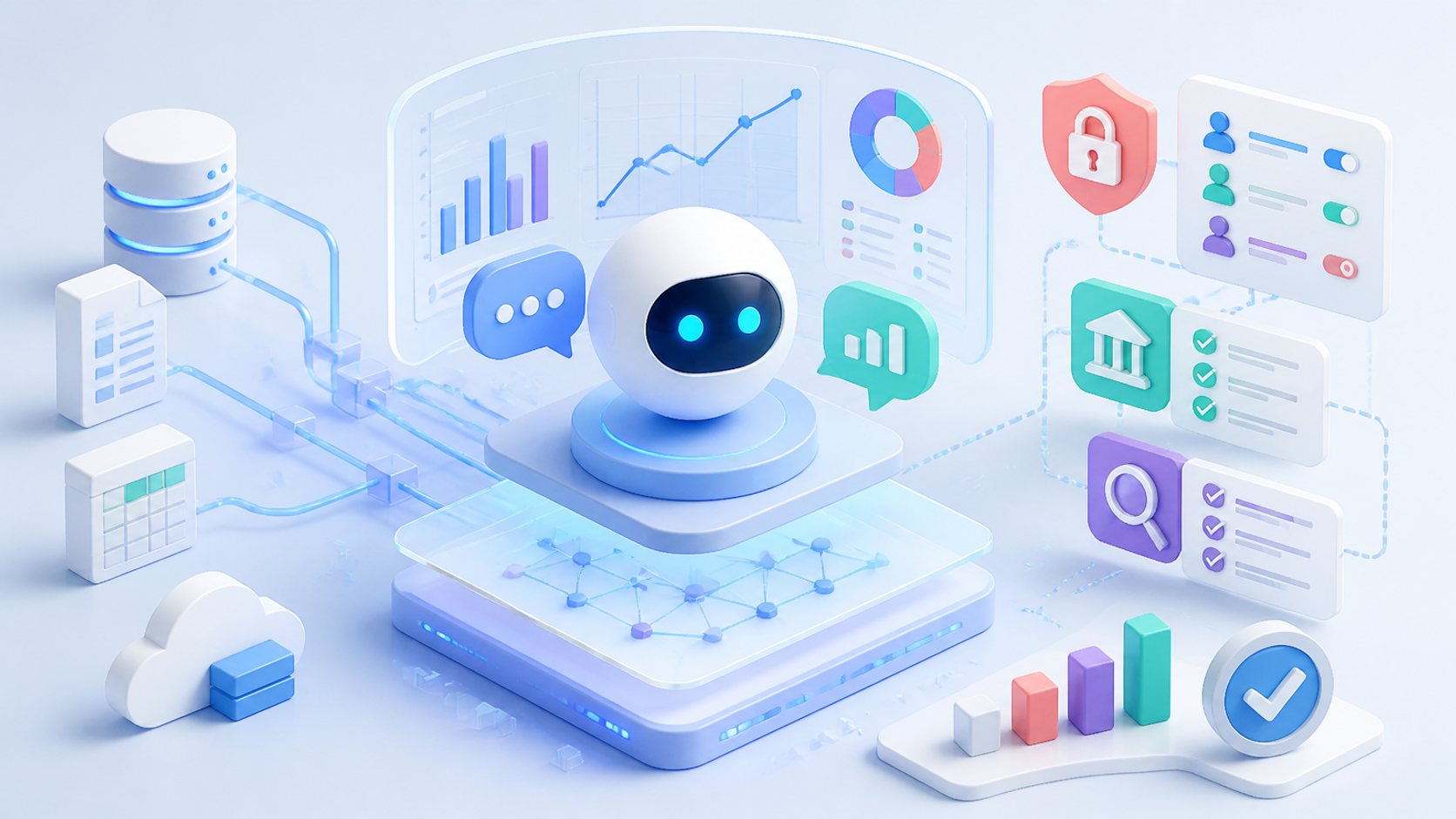 ChatGPTのData agentで社内データ分析が会話化　導入の成否を分ける「定義・権限・検証」の要点を表す記事イラスト