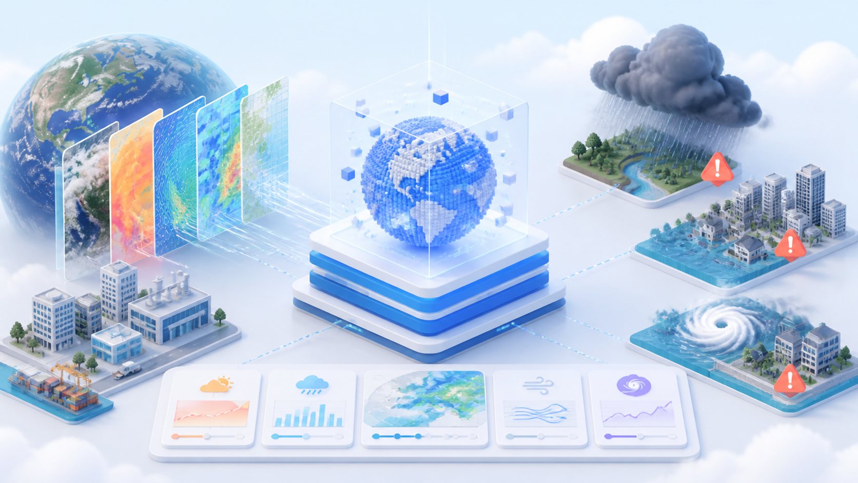 GoogleのWeatherNext 3で天気予報はどう変わる？ 高精細化と防災判断の境界の要点を表す記事イラスト